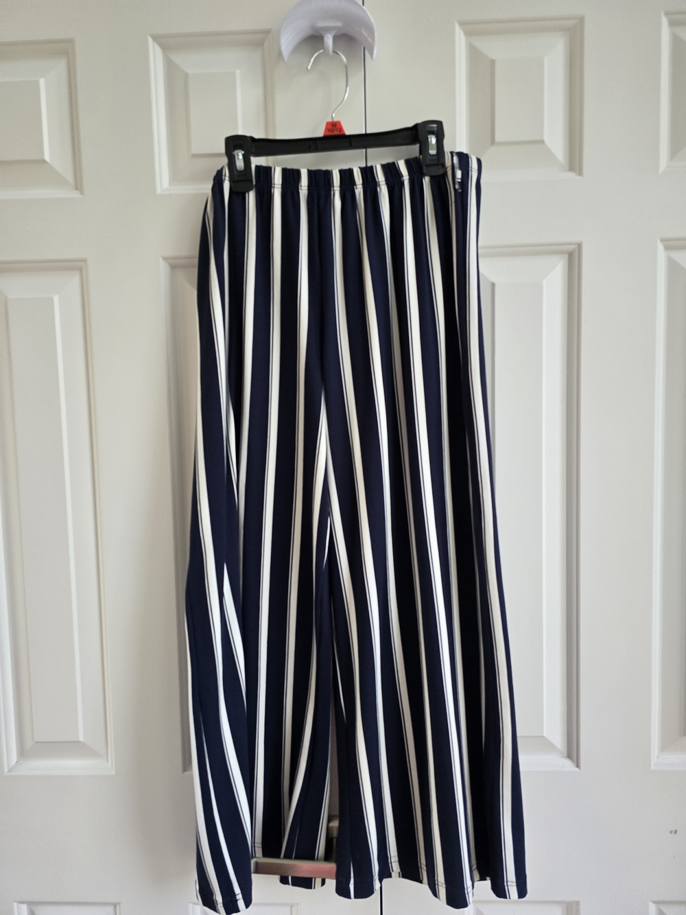 Wide Leg Striped Pants - Navy & White